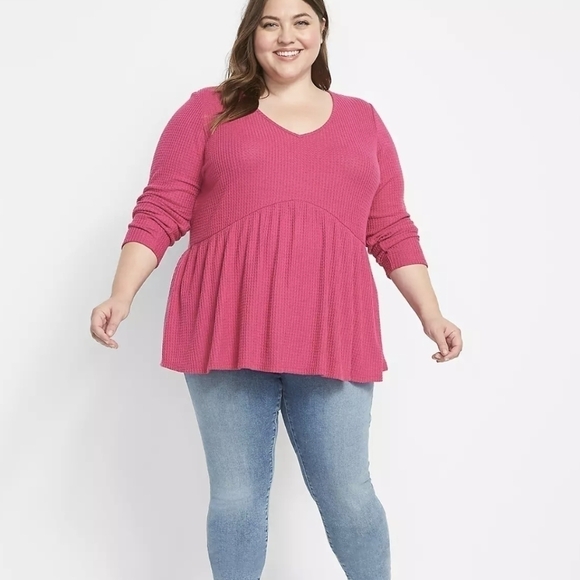 14/16 - Lane Bryant • Babydoll Hacci Waffle Knit Long Sleeve Top - Picture 3 of 3